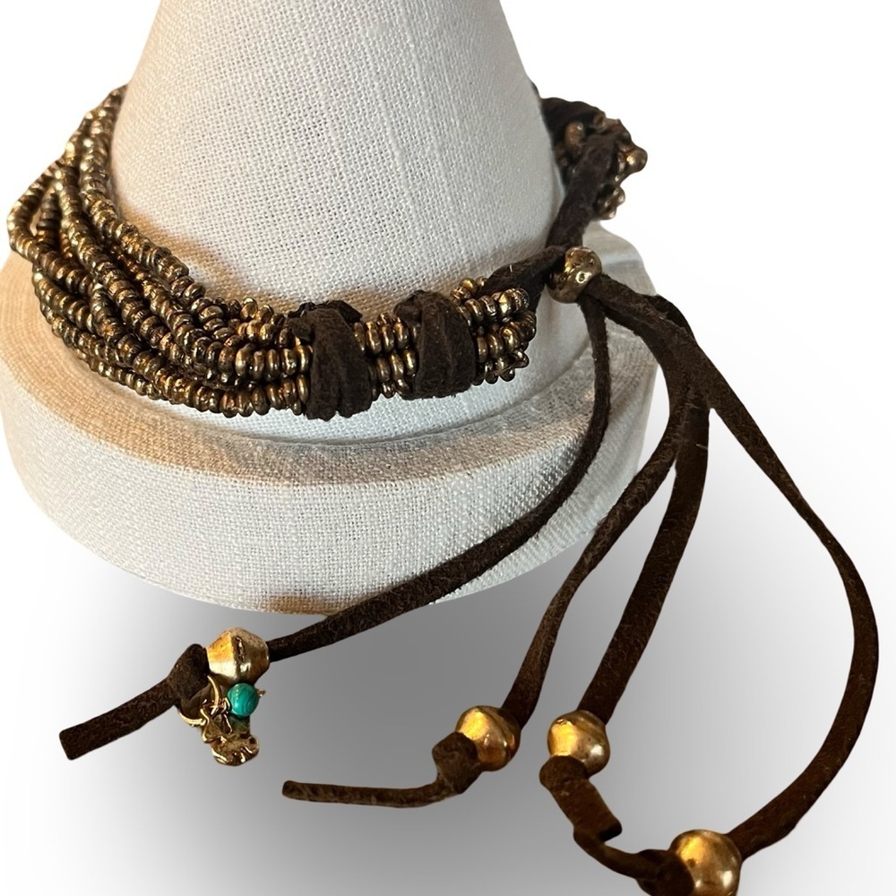 Vintage Lucky Brand Adjustable Beaded Bracelet Suede Cord and Charms
